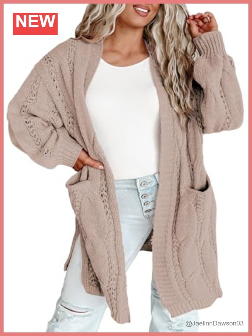 Plus Size Open Front Cable Knit Cardigan Sweater